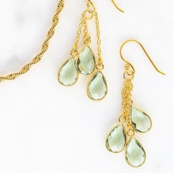 Earrings BEAUTIFUL Green Amethyst Gemstone Dangle Earrings sterling silver post